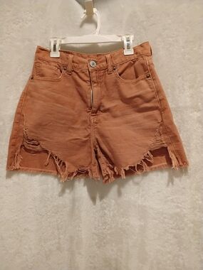 American Eagle Outfitters Rust Orange Distressed High-Rise Denim Shorts